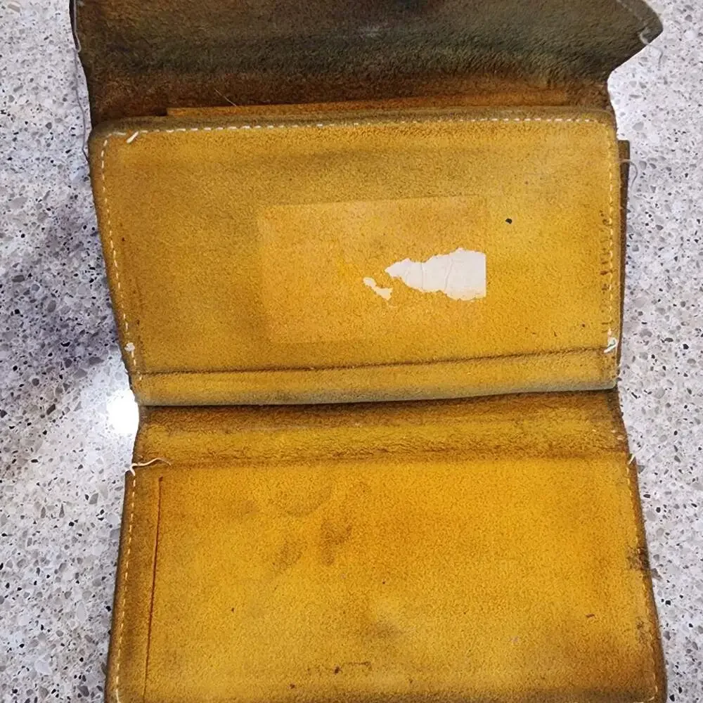 Vintage Hand-Stitched Distressed Brown Leather Folding Clutch Wallet